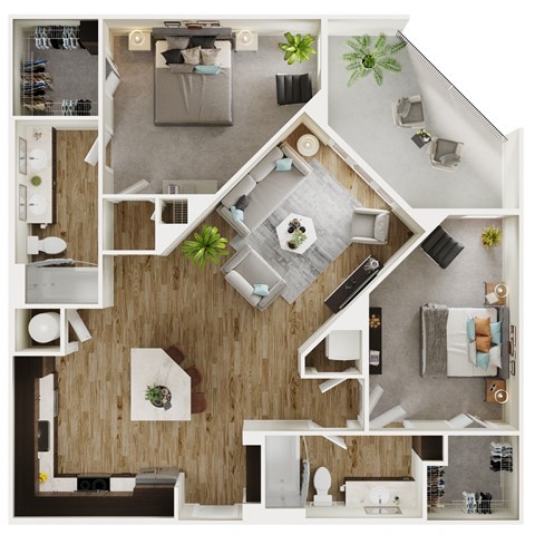 Floor plan for 2 beds, 2 baths, 1126 sqft
